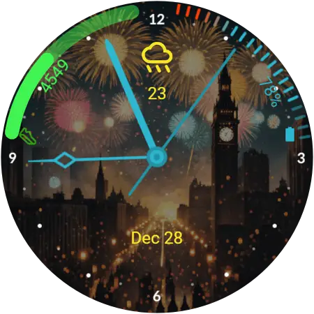 Happy New year City Night watch face preview